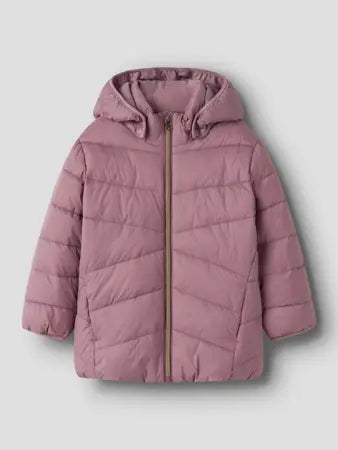 Giacca Imbottita Da Bambina Con Cappuccio  Rosa Antico