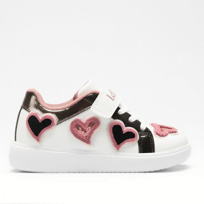 Sneakers Bianco-Fuxia con Cuori Glitter
