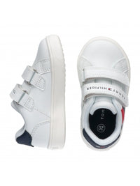 Sneakers Bassa Velcro Con Bandiera Bianca