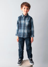 Camicia Manica Lunga Quadri Marino