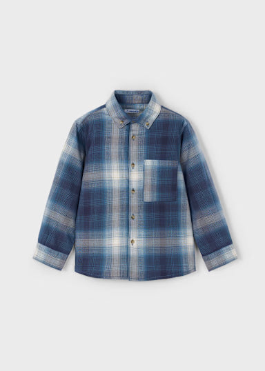 Camicia Manica Lunga Quadri Marino
