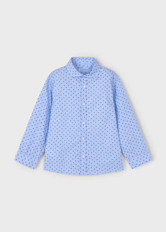 Camicia Manica Lunga Stampata Celeste