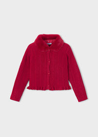 Cardigan Tricot Colletto Pelo Rosso