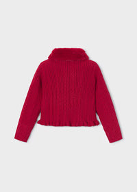 Cardigan Tricot Colletto Pelo Rosso