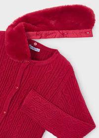 Cardigan Tricot Colletto Pelo Rosso