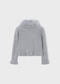 Cardigan Tricot Colletto Pell Argento