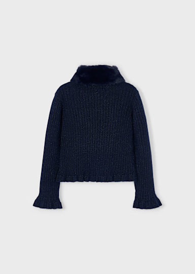 Cardigan Tricot Colletto Pell Marino