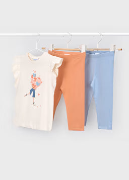 Set 3 Pezzi T-Shirt E Doppia Variante Leggings Azzurra