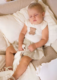 Vestito Con Ricamo Orsetto E Gonna Arricciata