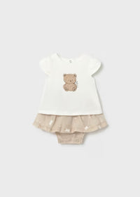 Vestito Con Ricamo Orsetto E Gonna Arricciata