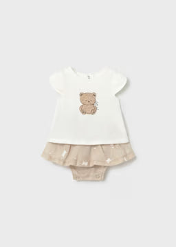 Vestito Con Ricamo Orsetto E Gonna Arricciata