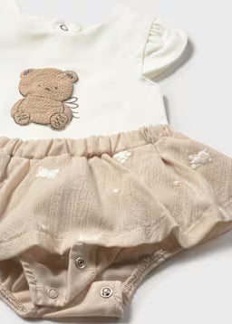 Vestito Con Ricamo Orsetto E Gonna Arricciata