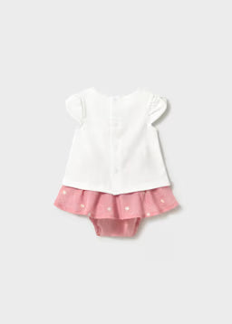 Vestito Con Ricamo Orsetto Rosa E Gonna Arricciata