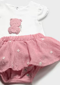 Vestito Con Ricamo Orsetto Rosa E Gonna Arricciata