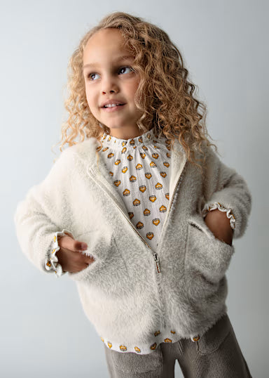 Felpa Tricot Con Pelliccia Mandorla