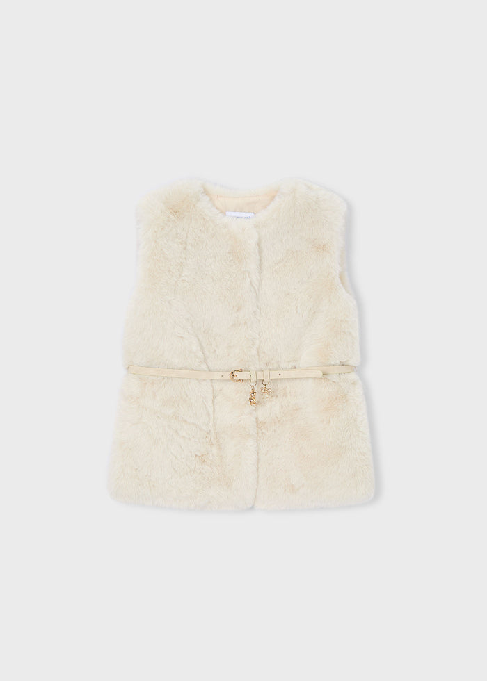Gilet Pellicciotto Con Cintur Sabbia