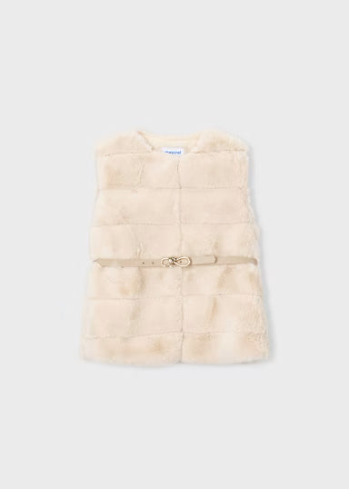 Gilet Pellicciotto Con Cintura Ecru