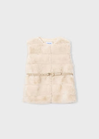 Gilet Pellicciotto Con Cintura Ecru