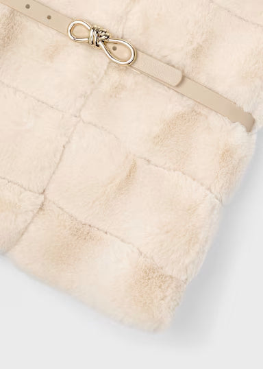 Gilet Pellicciotto Con Cintura Ecru