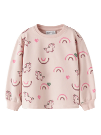Felpa Da Bambina Girocollo Con Fantasia Unicorno Rosa