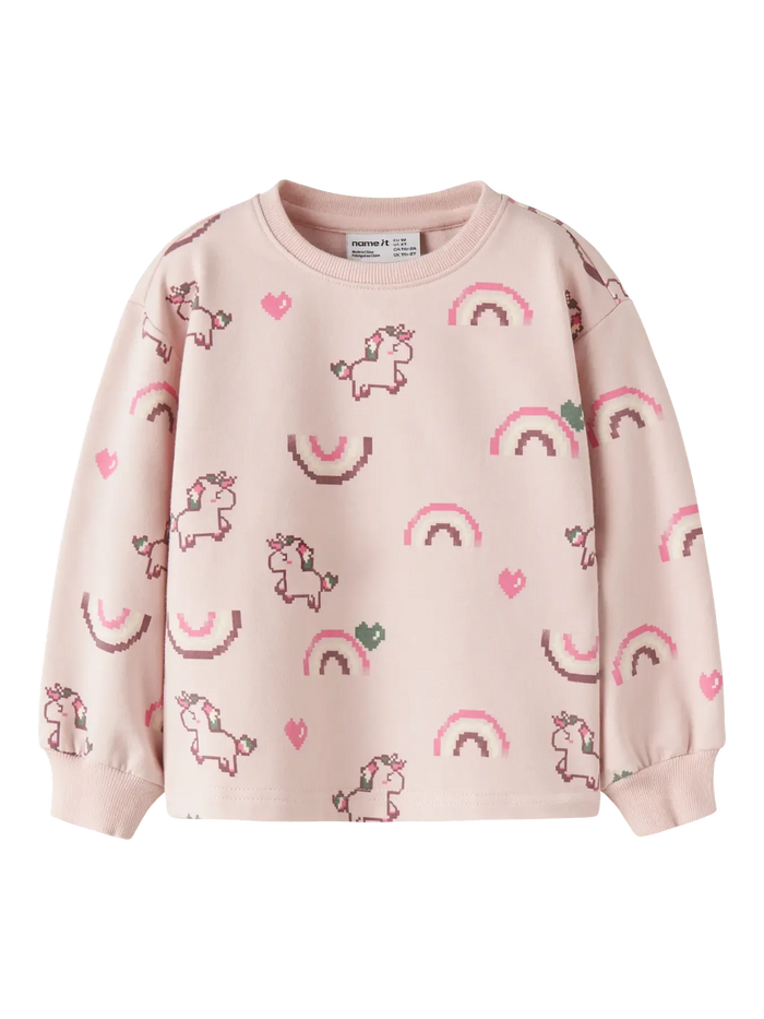 Felpa Da Bambina Girocollo Con Fantasia Unicorno Rosa