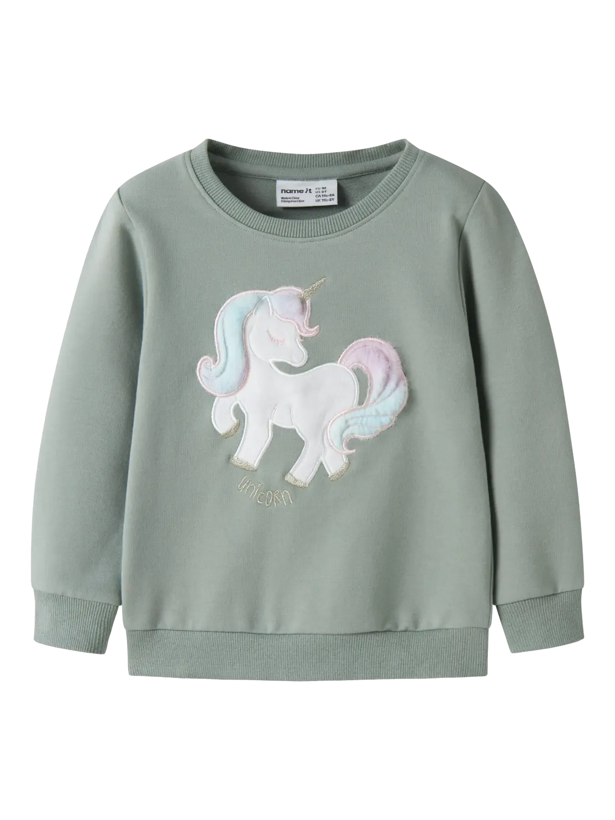 Felpa Girocollo Con Unicorno Verde