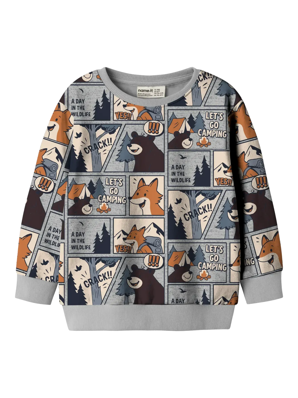 Felpa Girocollo Grigio Con Stampa Fumetto