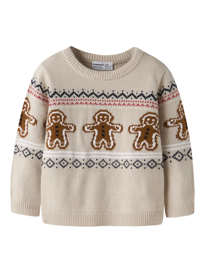Maglione Natalizio Beige Con Omini Pan Di Zenzero