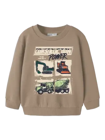 Felpa Beige Con Mezzi Da Cantiere