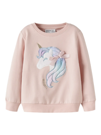Felpa Girocollo Con Unicorno Rosa Chiaro
