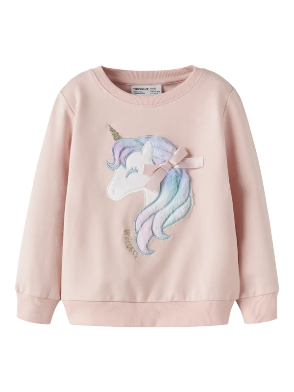 Felpa Girocollo Con Unicorno Rosa Chiaro