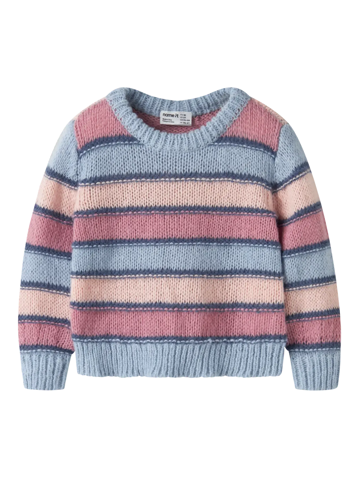 Maglione In Maglia Da Bambina A Righe Multicolor Azzurro