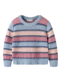 Maglione In Maglia Da Bambina A Righe Multicolor Azzurro