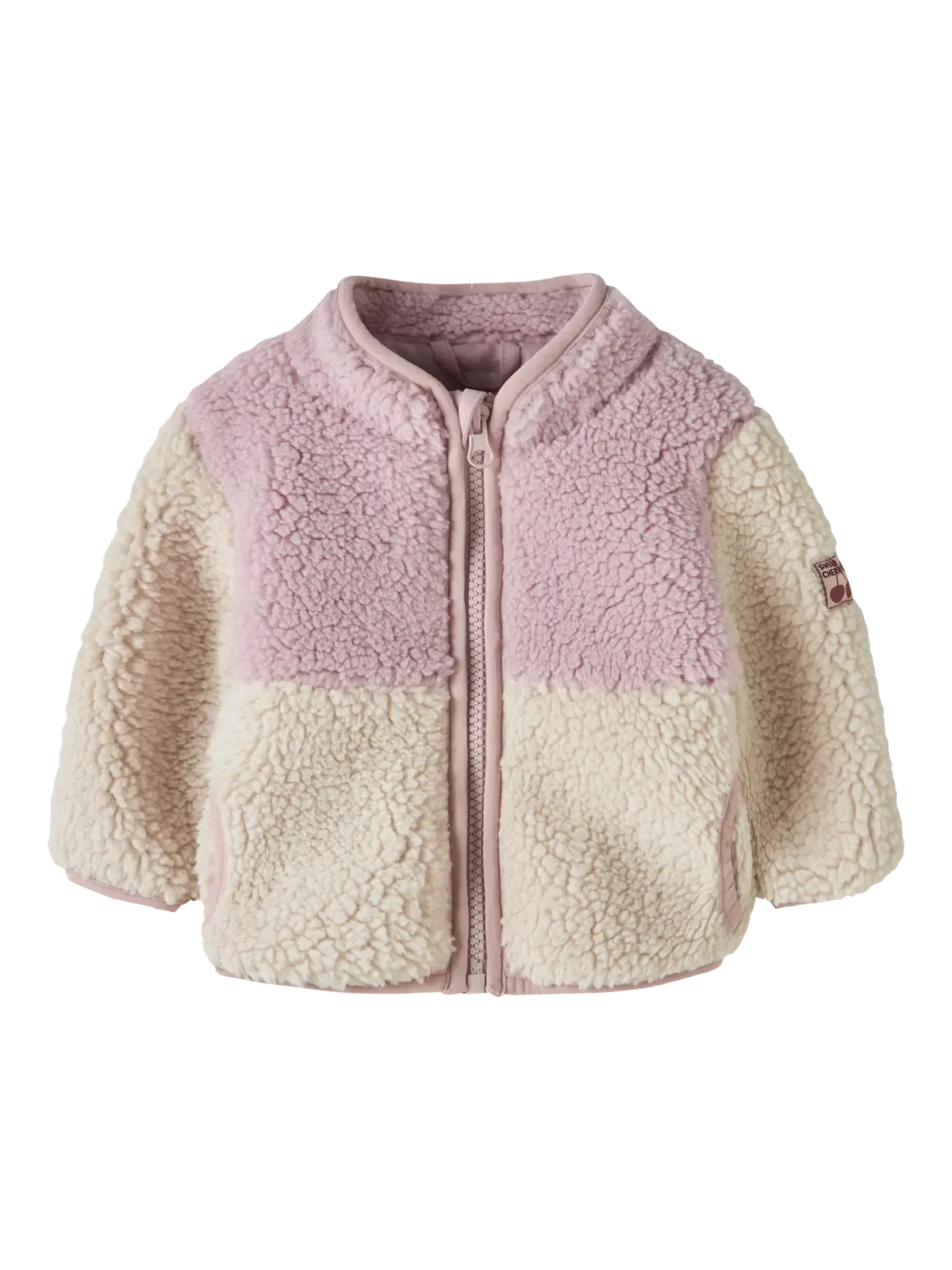 Giacca In Pile Teddy Bicolor Da Neonata  Rosa E Panna