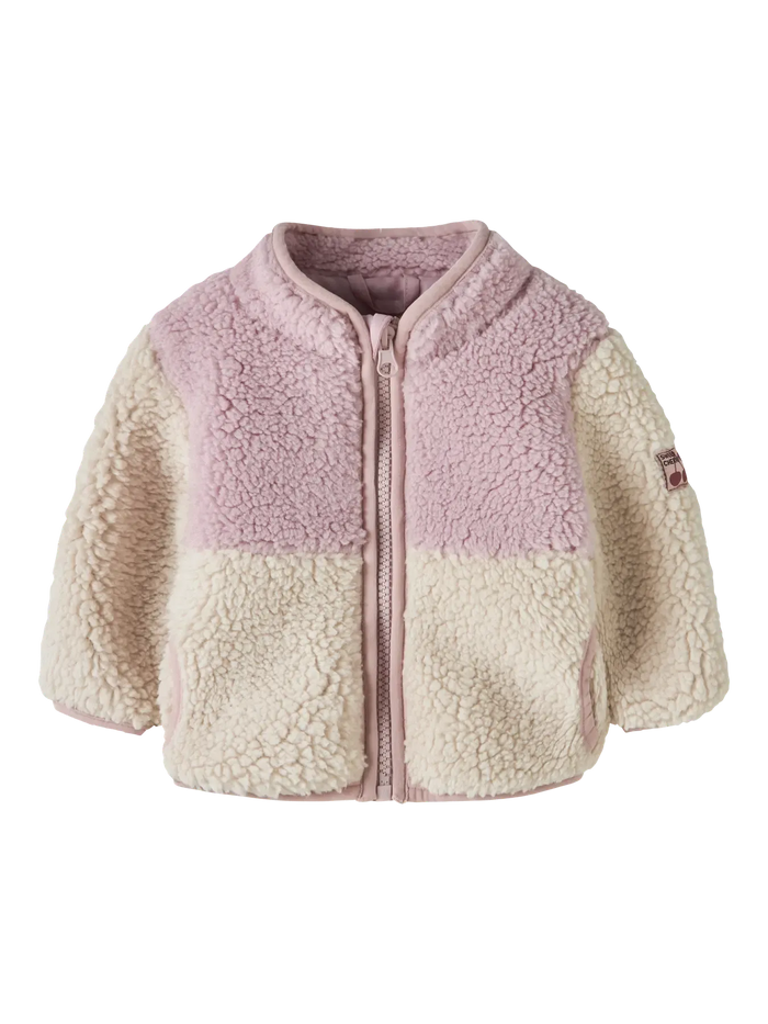 Giacca In Pile Teddy Bicolor Da Neonata  Rosa E Panna