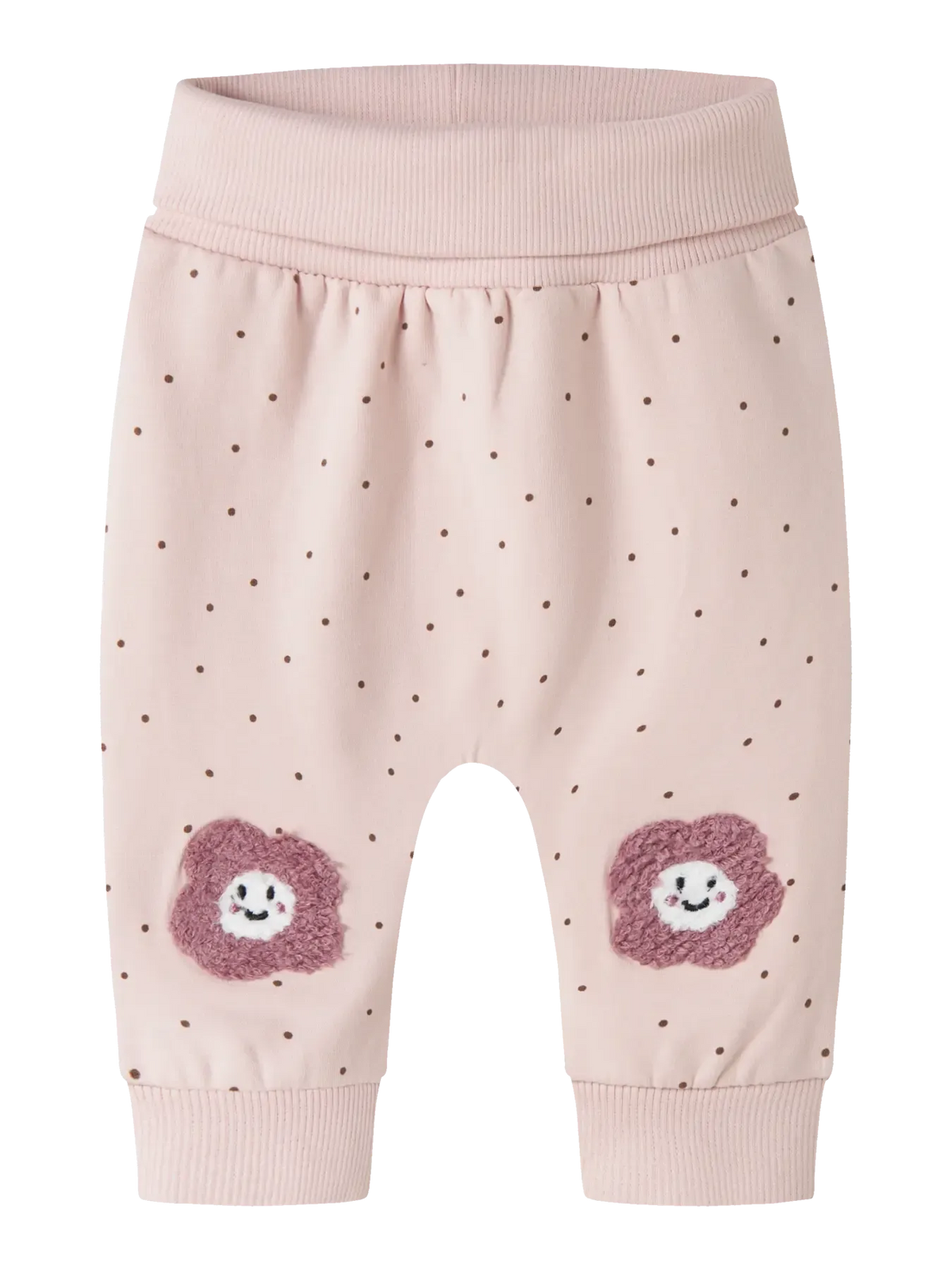 Pantaloni In Felpa Con Pois E Patch Fiore Rosa