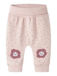 Pantaloni In Felpa Con Pois E Patch Fiore Rosa
