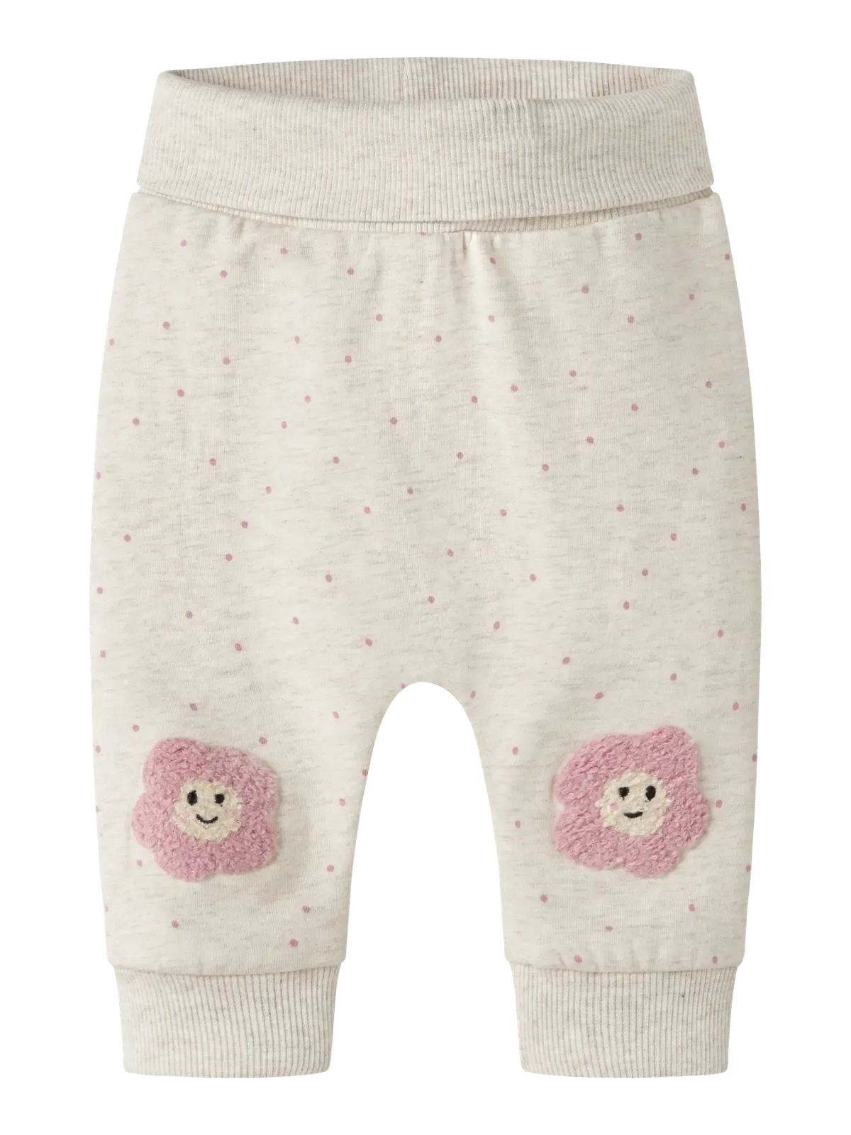 Pantaloni In Felpa Con Pois E Patch Fiore  Panna Melange
