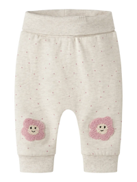 Pantaloni In Felpa Con Pois E Patch Fiore  Panna Melange