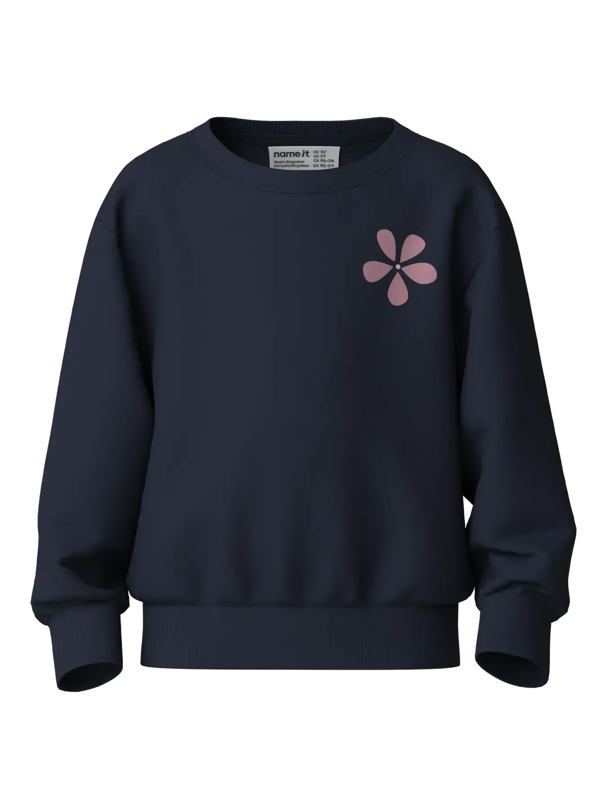 Felpa Girocollo Blu Navy Con Fiore