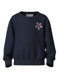 Felpa Girocollo Blu Navy Con Fiore