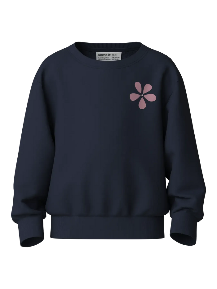 Felpa Girocollo Blu Navy Con Fiore