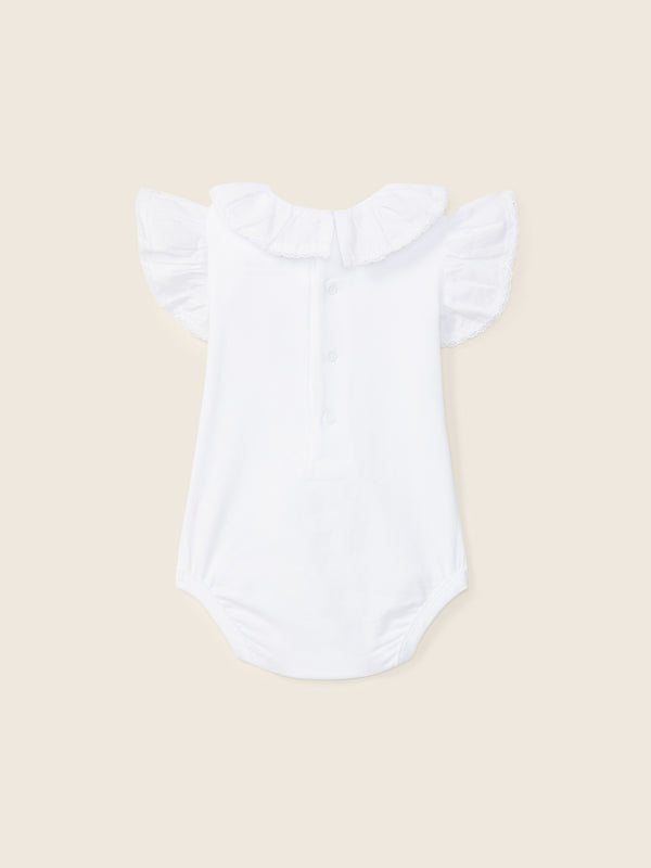 Body A Maniche Corte E Colletto A Volant Ricamato Bianco