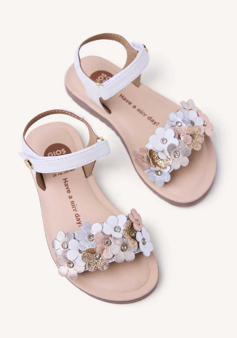 Sandalo Bianco con Fiori 3D e Perline