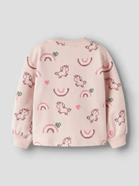 Felpa Da Bambina Girocollo Con Fantasia Unicorno Rosa