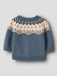 Cardigan In Maglia Azzurro Polvere Con Orsetti