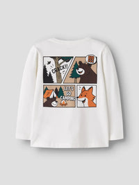 Maglia Manica Lunga Panna Con Animali E Fumetto