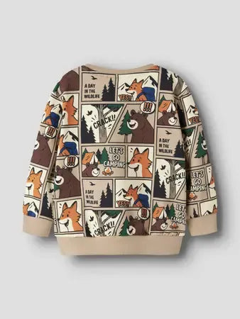 Felpa Girocollo Beige Con Stampa Fumetto