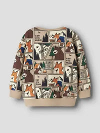 Felpa Girocollo Beige Con Stampa Fumetto