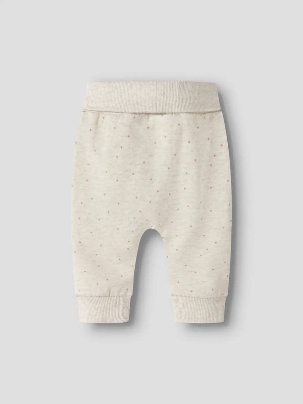 Pantaloni In Felpa Con Pois E Patch Fiore  Panna Melange